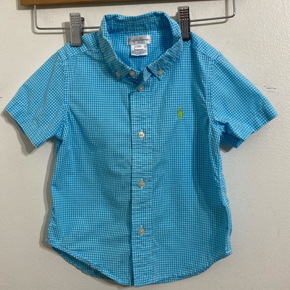 Ralph Lauren Other - RALPH LAUREN Blue Gingham Short Sleeve Oxford Shirt 24 Months Button Up Boys